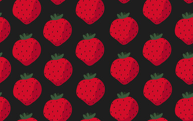 Seamless pattern with strawberries on a pink background. Repeating illustration for web and fabric design. Cartoon hand drawn style. For wallpaper and social media design