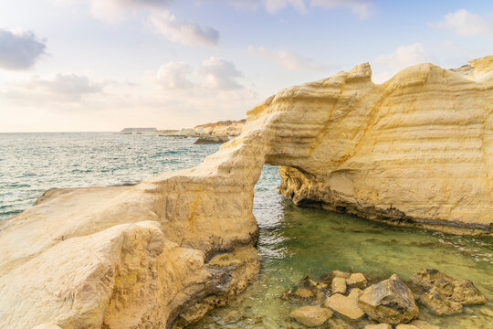 Coastal seascape at sunset in Paphos, Cyprus