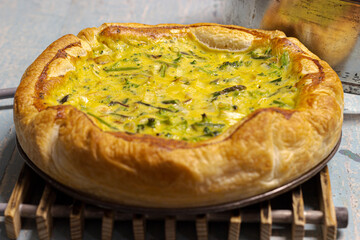 puff pastry cake with vegetables and eggs