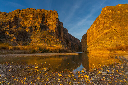 Santa Elena Canyon with golden reflection, Big Bend National Park, Texas, United States of America