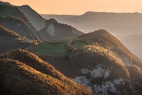 Sunset light over mountains, Lessinia, Veneto, Italy