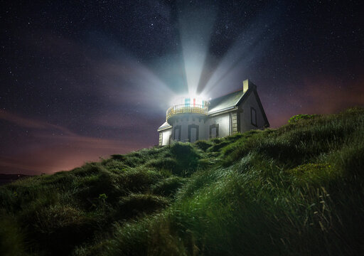 Night shot at Phare du Millier lighthouse, Finistere, Brittany, France
