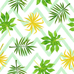 Abstract watercolor tropical leaves pattern. Seamless vector jungle background.