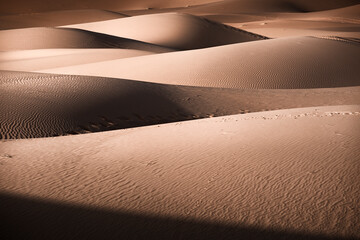 Sand dunes details of lights and shadows in the Sahara Desert, Merzouga, Morocco, North Africa