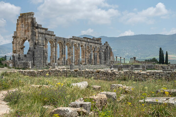 Historical site of ancient Roman ruins of Volubilis, UNESCO World Heritage Site, Morocco, North Africa