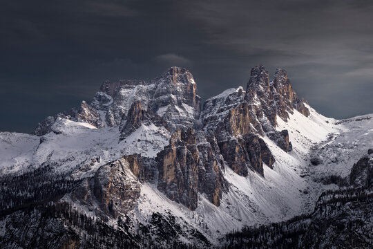 Croda da Lago mountain covered by snow, Dolomites, Trentino-Alto Adige, Italy