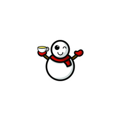 Cute Snowman Cartoon Character Vector Illustration Design. Outline, Cute, Funny Style. Recomended For Children Book, Cover Book, And Other.