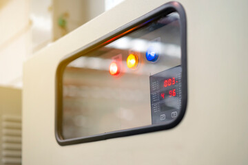 Electricity indicator on control box of factory.