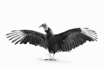 American Black Vulture (Coragyps atratus) with wings spread wide, edited in a fine art, high key style. Taken in Florida.