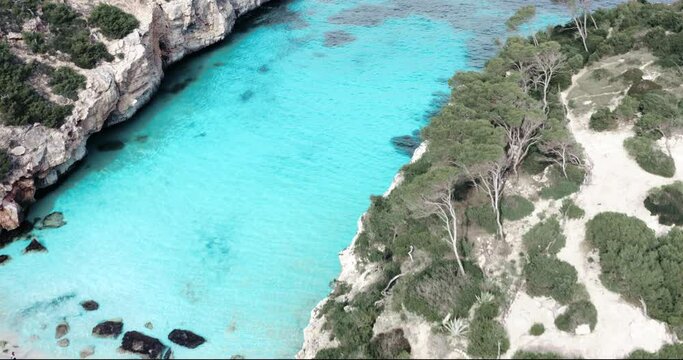 amazing aerial view of Calo des Moro, Mallorca, Spain