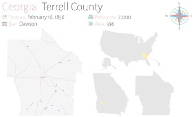 Large and detailed map of Terrell county in Georgia, USA.