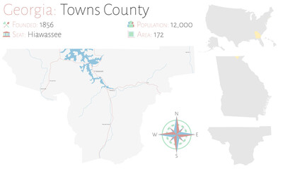 Large and detailed map of Towns county in Georgia, USA.