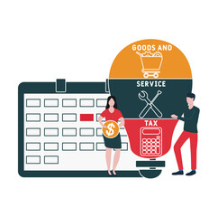 Flat design with people. GST - Goods and Service Tax  acronym, business concept background.   Vector illustration for website banner, marketing materials, business presentation, online advertising.