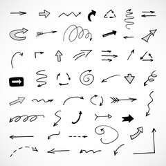 Vector set of hand-drawn arrows, elements for presentation