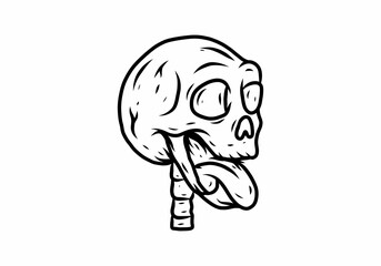 Line art drawing of skull head with tongue