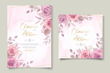 Minimalist wedding invitation card with pink flower design