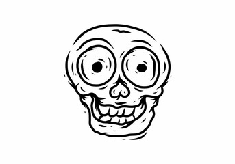 Line art drawing of funny skull head