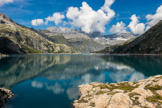Landscape view of the Mountains of the Trient Valley and Mont-Blanc area, shot in Valais, Switzerland