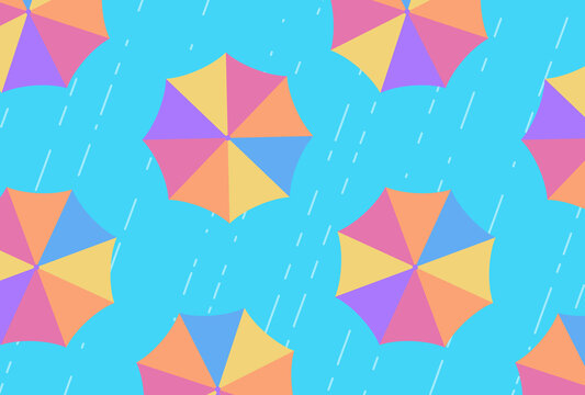 seamless pattern with umbrellas in the rain for banners, cards, flyers, social media wallpapers, etc.