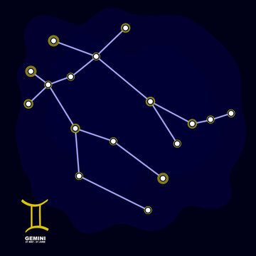 vector image with Gemini zodiac sign and constellation of Gemini for your project