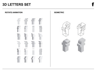 3d f Alphabet Letters Set Animate Isometric Wireframe Vector