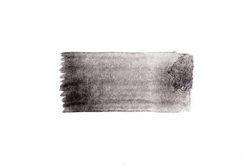 Black color watercolor handdrawing as square line brush on white paper background