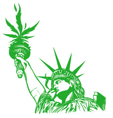 Statue of liberty with hemp leaf with joint. illustration vector