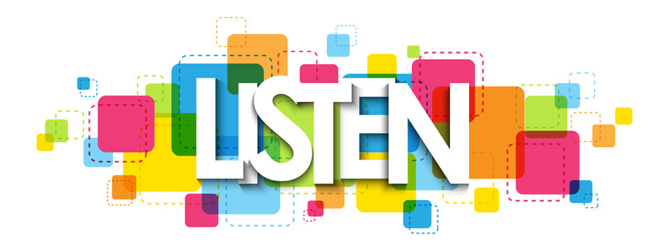 LISTEN colorful vector typography banner isolated on white background