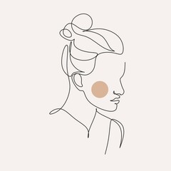 Woman line drawing line art flower head vector image. Logo