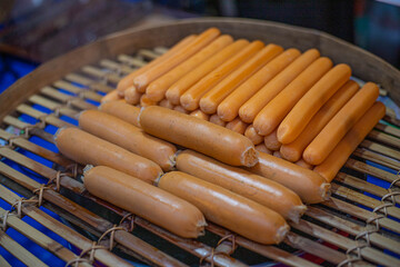 Hot dog, steamed meatballs, ready to eat