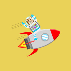 Illustration vector graphic cartoon of cute monkey astronaut riding the spaceship. Childish cartoon design suitable for product design of children's books, t-shirt, greeting cards etc