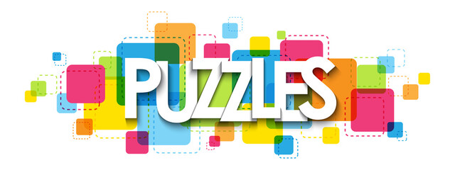 PUZZLES colorful vector typography banner isolated on white background