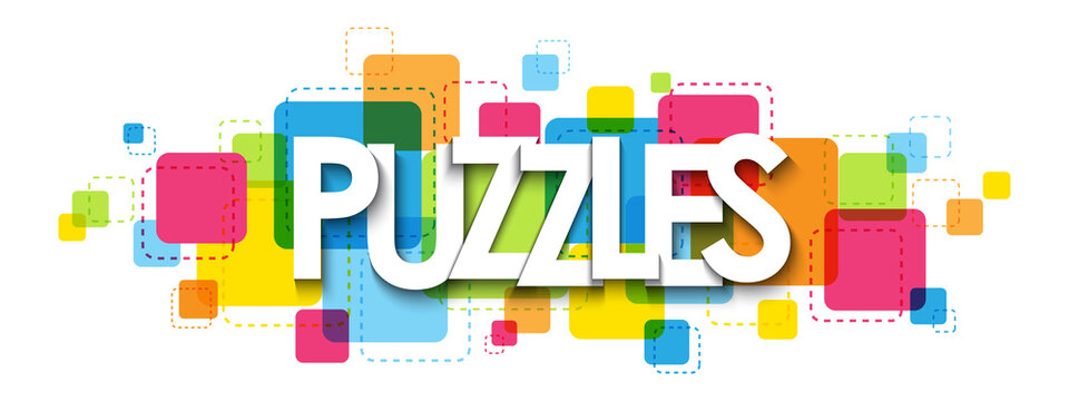 PUZZLES Colorful Vector Typography Banner Isolated On White Background