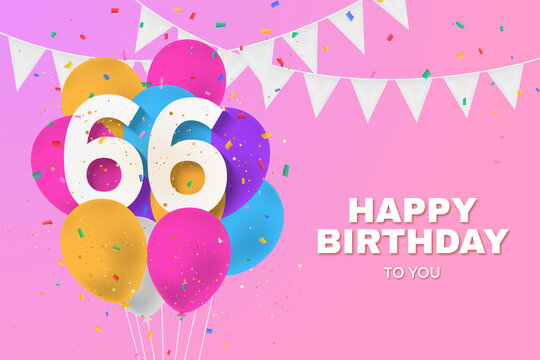 Happy 66th birthday balloons greeting card background. 66 years anniversary. 66th celebrating with confetti. Illustration stock