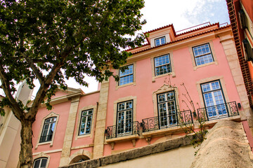 Naklejka premium Old colorful and tiled facades in Lisbon