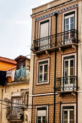 Old colorful and tiled facades in Lisbon
