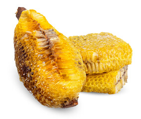 honeycomb with twig isolated on white background.