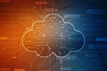 2d illustration of Cloud computing, Digital Cloud computing Concept background. Cyber technology, internet data storage, database and mobile server concept