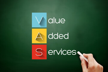 VAS - Value Added Services acronym, business concept background on blackboard