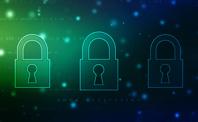 Closed Padlock on technology background, Technology security concept. Modern safety digital background. Lock Protection system, Cyber Security or internet network protection