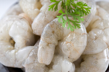 Raw peeled prawns or shrimp