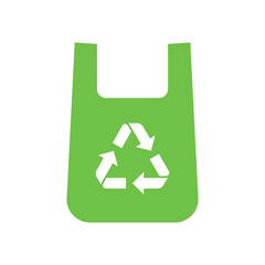 Plastic bag with triangle rotation arrow recycle sign, Green recycling plastic bag icon, Reusable ecological preservation concept, Isolated on white background, Vector illustration
