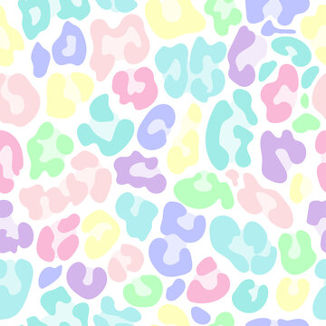 Leopard pattern design in rainbow colors - funny  drawing seamless ocelot pattern. Lettering poster or t-shirt textile graphic design. wallpaper, wrapping paper. Summer ice cream colored design.