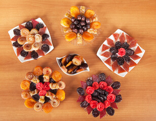 Beautiful and delicious dried fruits on the table.