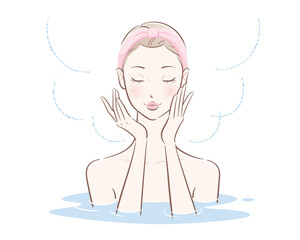 お風呂に入る女性、ベクターイラスト