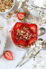 Ricotta with nuts and currants on white background