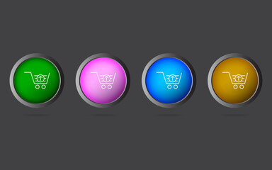 Very Useful Editable Shopping cart Line Icon on 4 Colored Buttons.