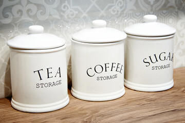 Porcelain jars for tea, sugar and coffee