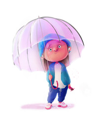 cute lovely child with hat and umbrella - 426094956