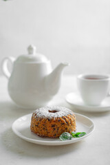 Carrot cake (pie, muffin). Vegetarian (lean) food. Healthy eating - a light tasty nutritious breakfast (snack).